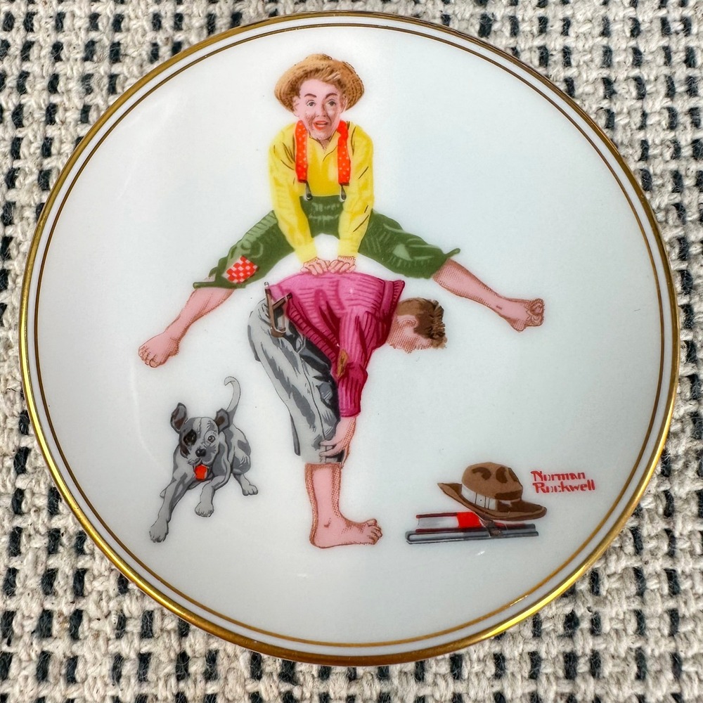 Norman Rockwell Mini Plate Limited Edition Leapfrog 1983 Decorative Collector